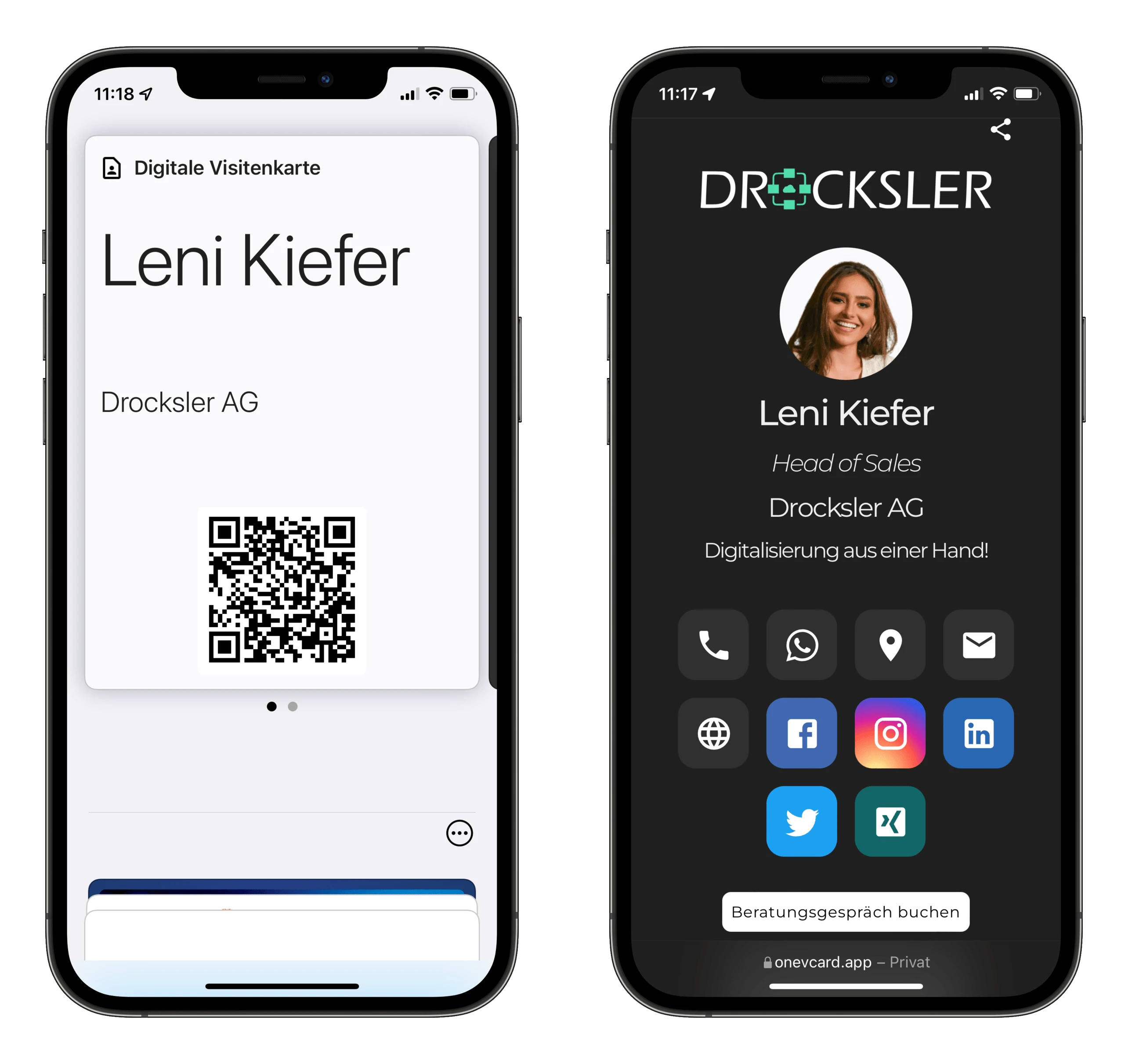 Carte de visite wallet et profil numérique sur un smartphone