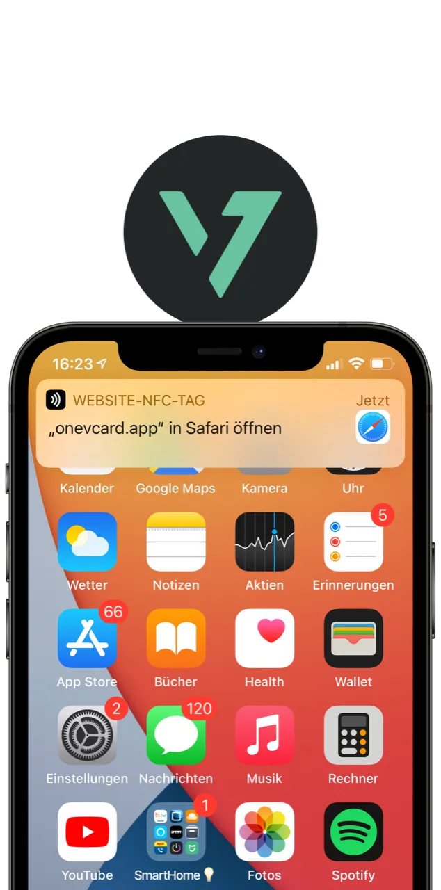Una tarjeta de visita digital en un smartphone con el oneVcard Badge