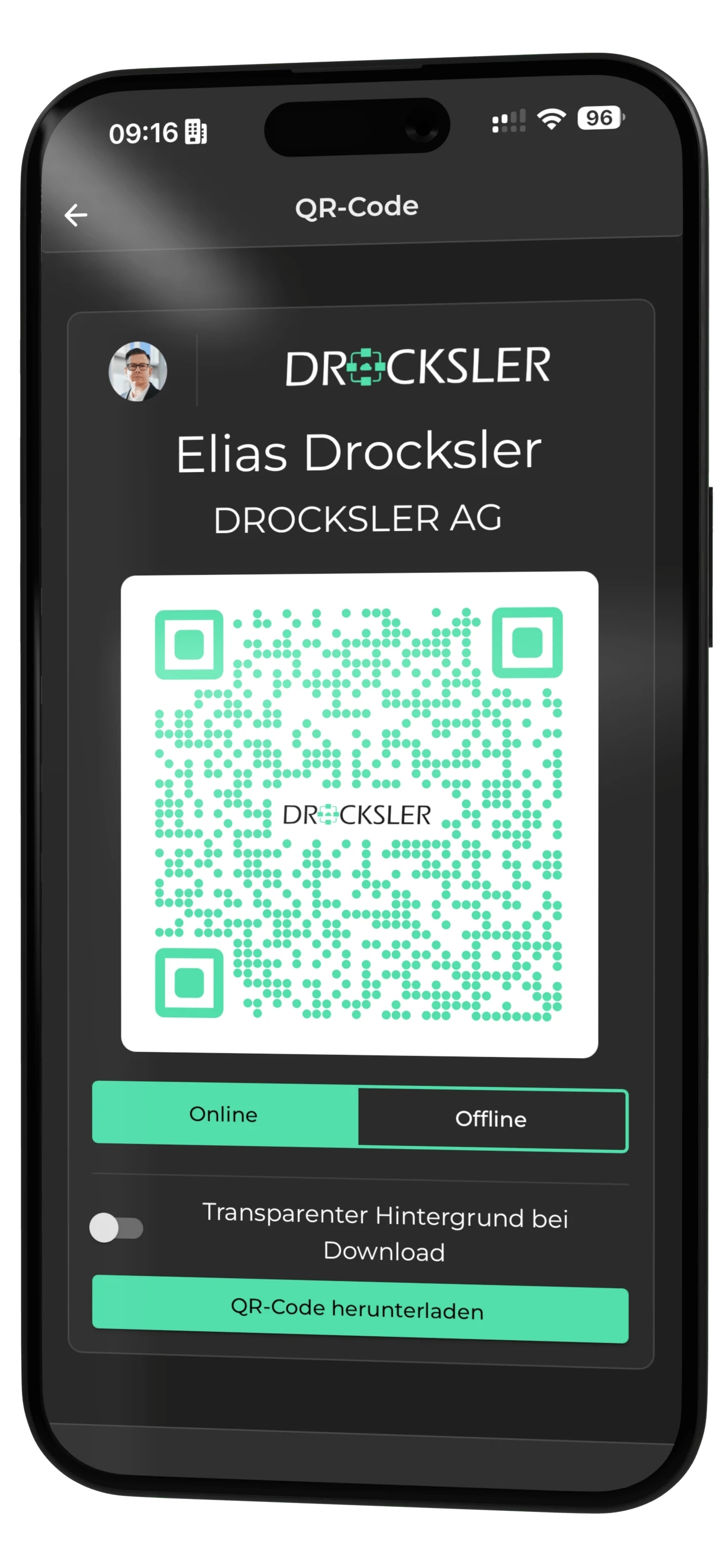 QR-Code d'une carte de visite numérique dans l'application oneVcard