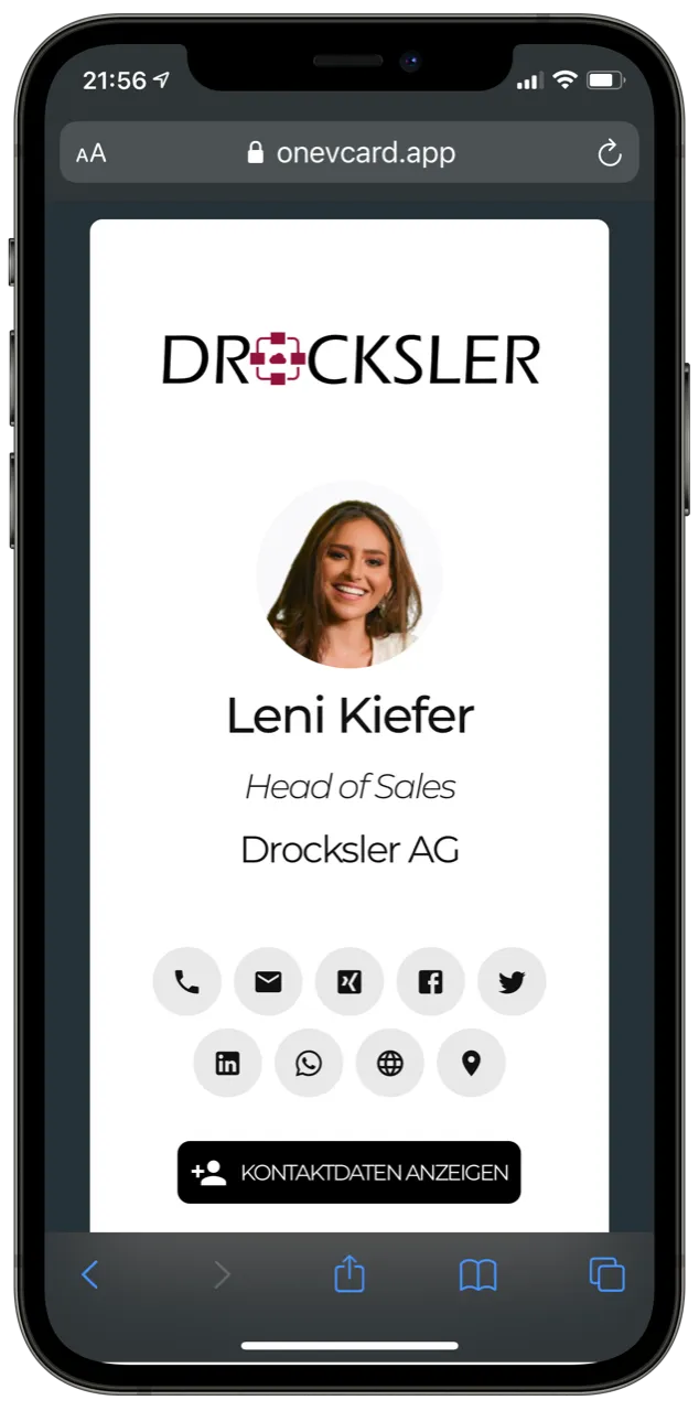 Videoopkald med oneVcard som virtuel baggrund og QR-Code til at dele det digitale visitkort
