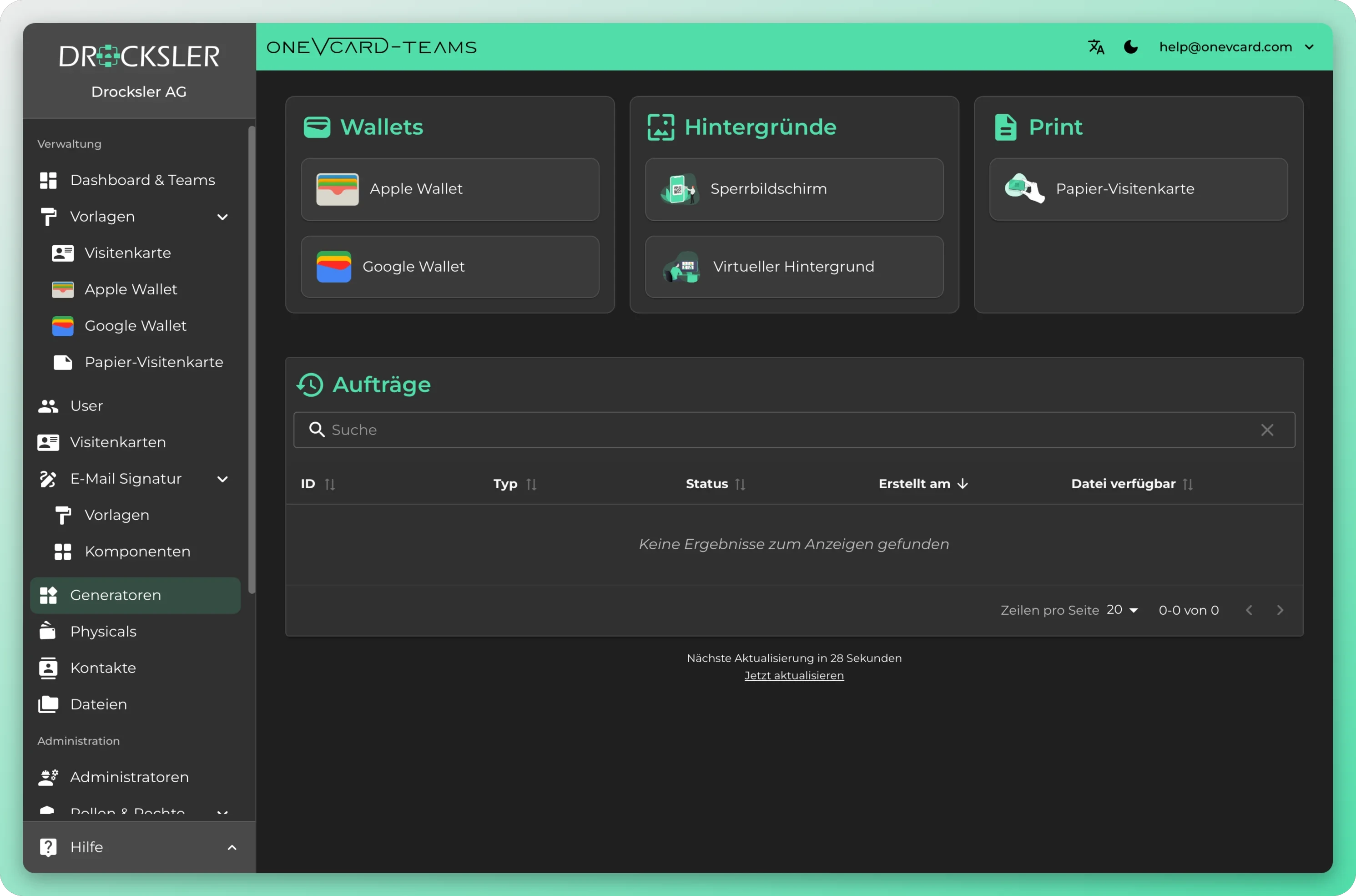 Générateurs dans oneVcard Teams