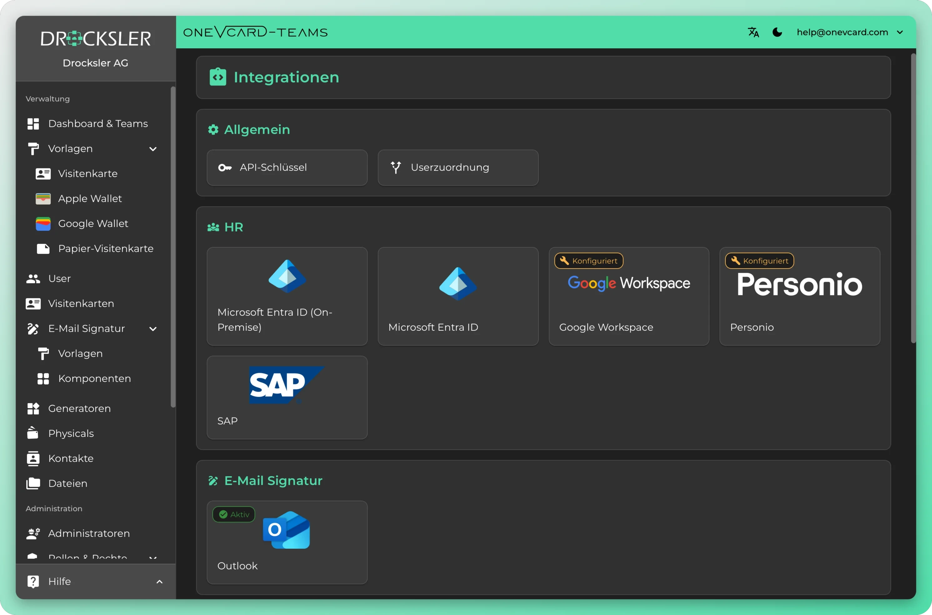 Integrationer i oneVcard Teams