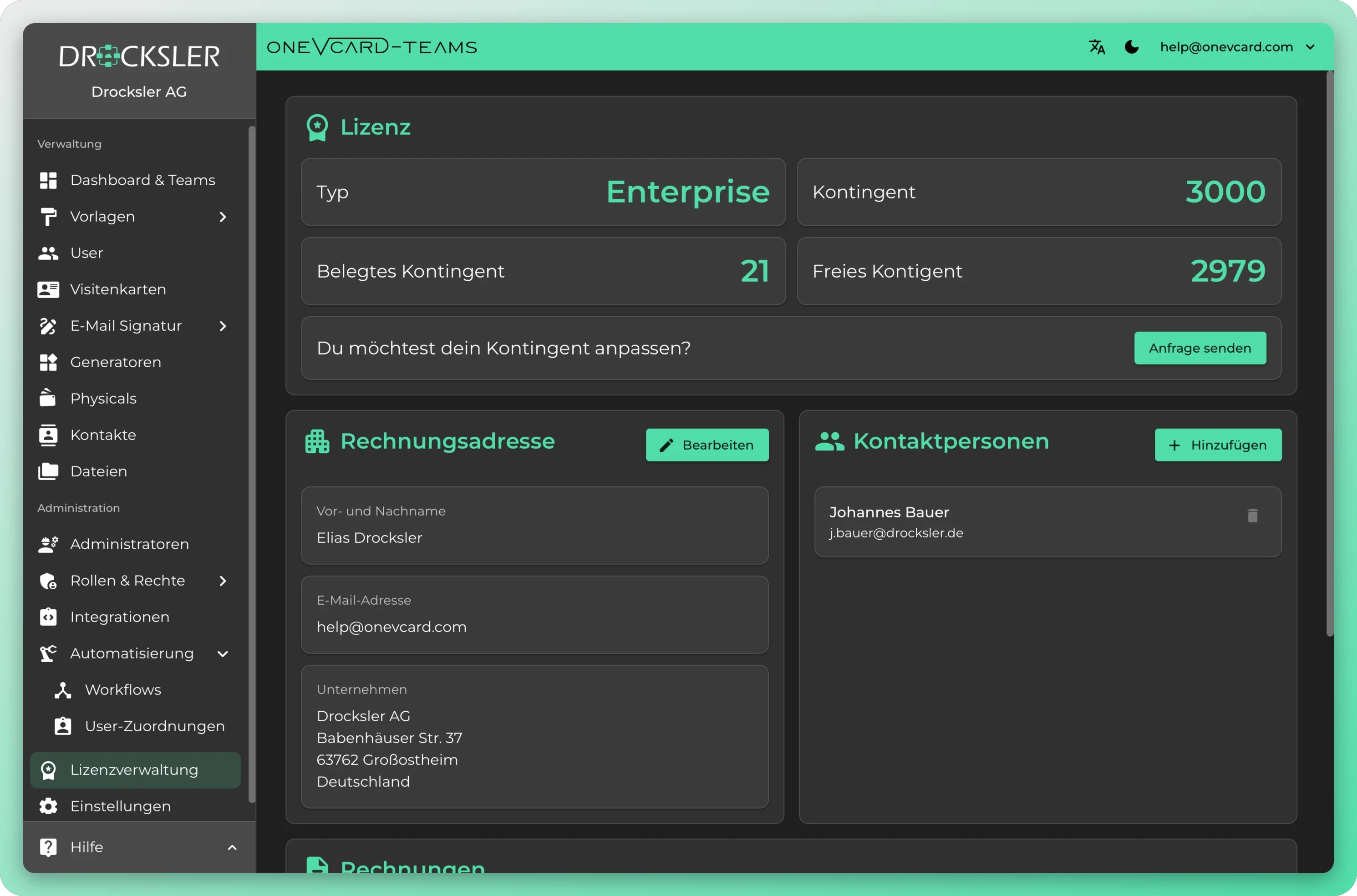 Licensadministration i oneVcard Teams