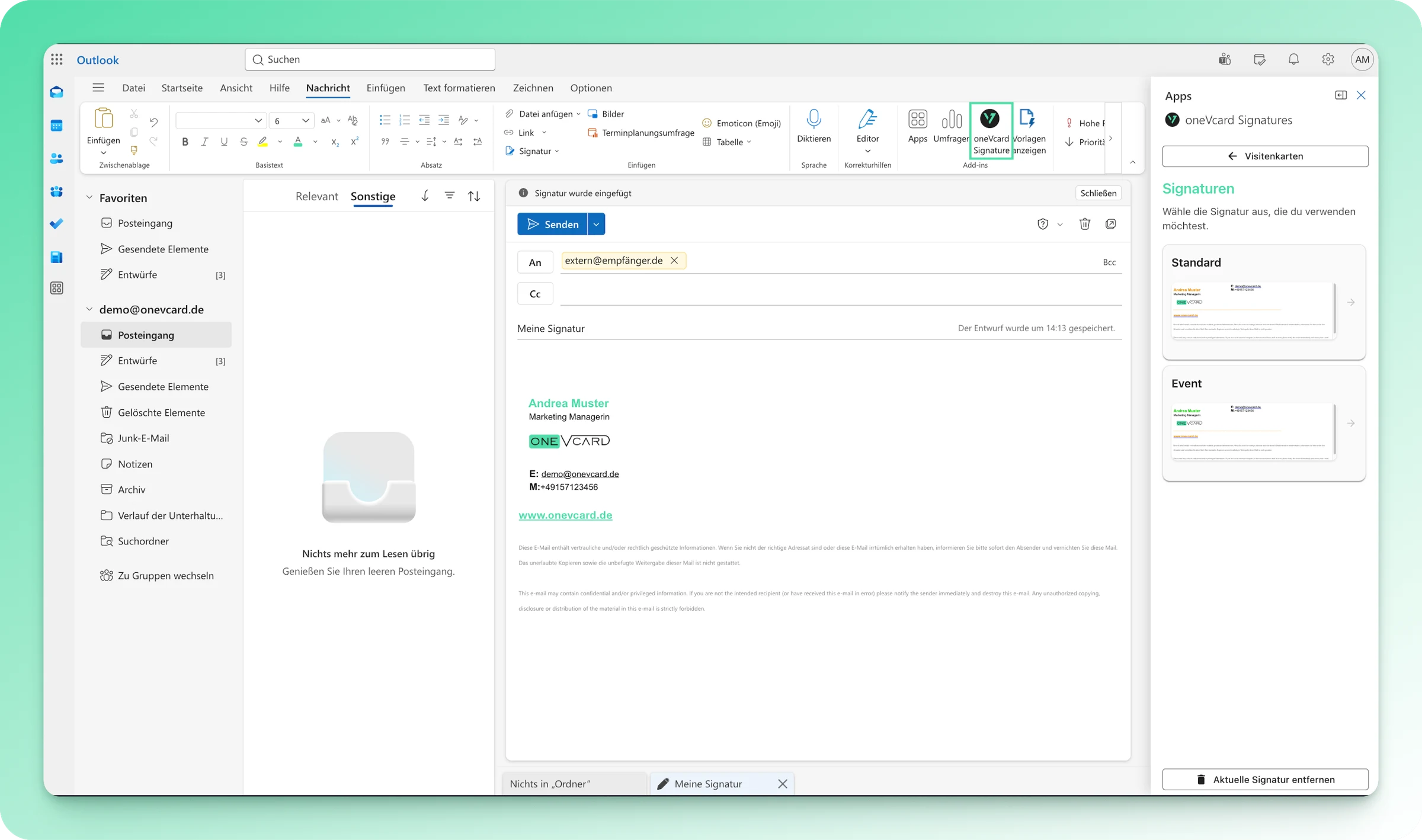 oneVcard Outlook Add-in verteilt Signaturen automatisch