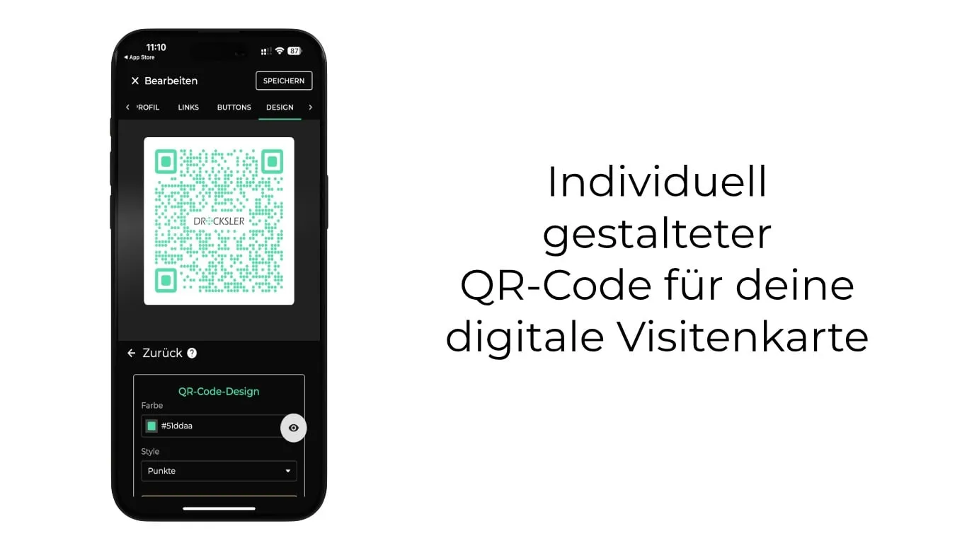 Individually designed QR code for the digital business card