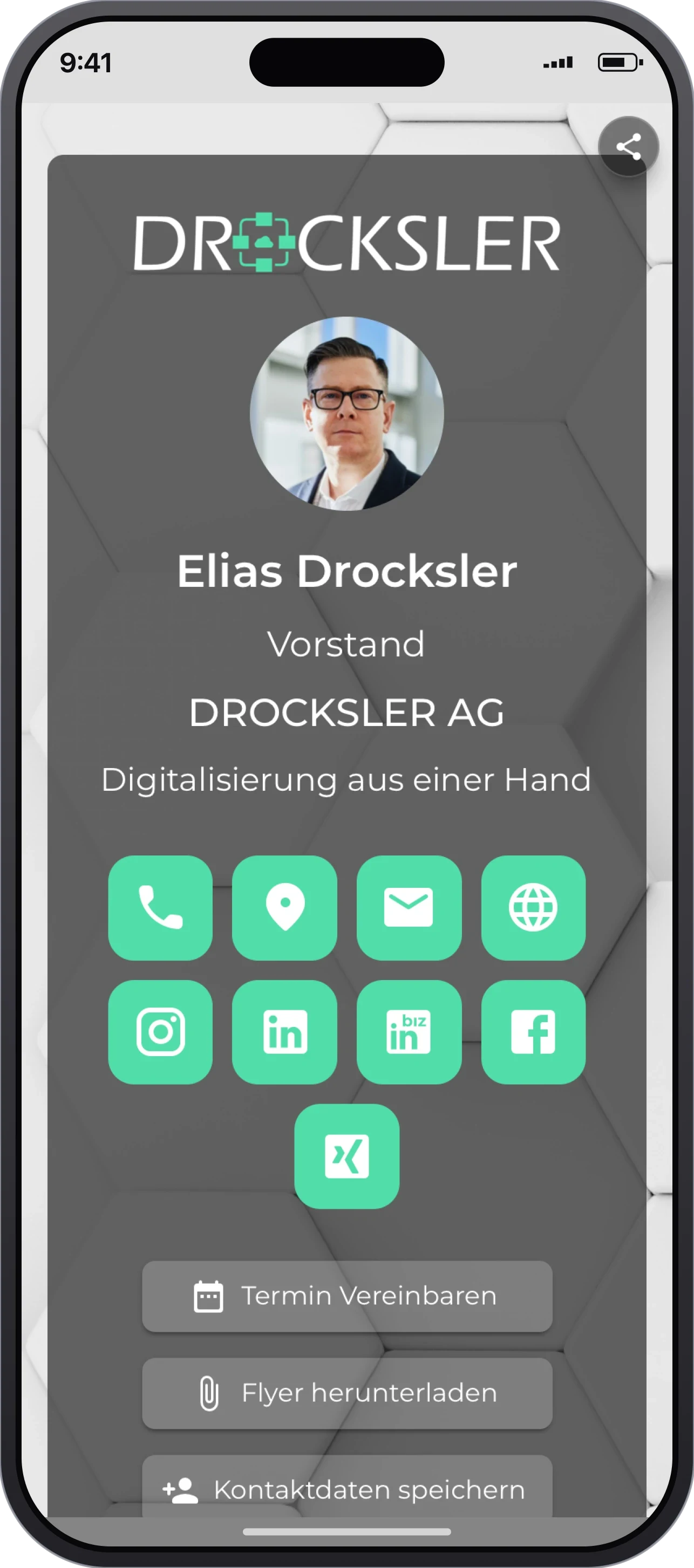 Digitalt visitkort med Forbind-knap på iPhone